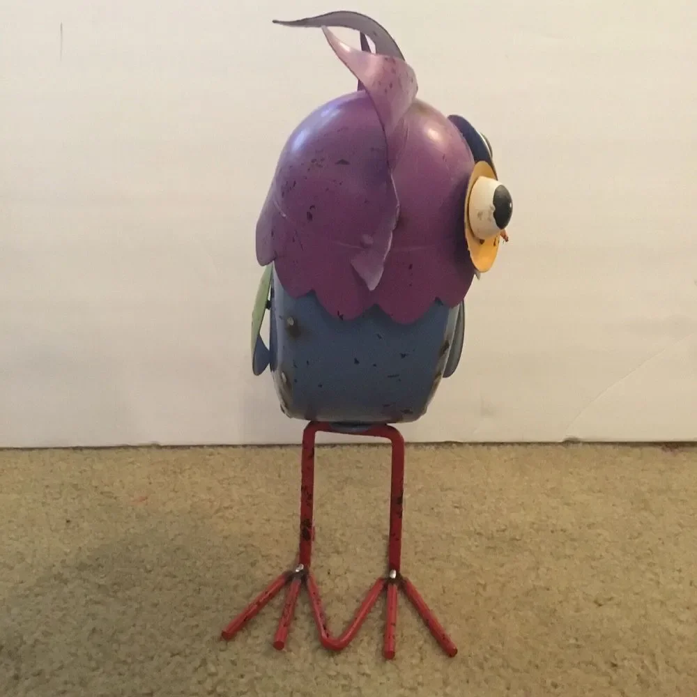 Whimsical Metal Owl Figurine with Spring To Bobble Colorful‎ Indoor Outdoor